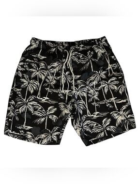 Tex2Fit Swim Trunks Palm Tree Print Black Men’s Large Quick Dry Board Shorts
